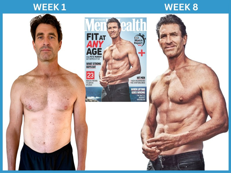 Pete Murray’s week-one and week-eight transformation, with his Men’s Health cover