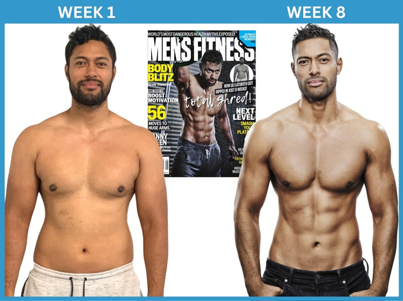 Uli Latukefu’s week-one and week-eight transformation, with his Men’s Fitness cover